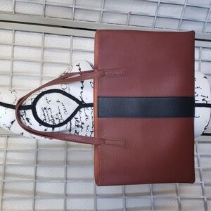 Vince Camuto brown and black vegan faux pebble leather tote bag